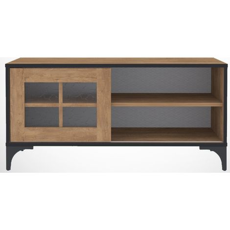 Meuble TV 1 porte coulissante bois clair Riko 100cm (1/5)