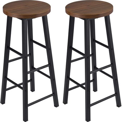 WOLTU 2 x bar stools Retro Breakfast Kitchen Bar High chairs MDF Seat Metal Legs Dark Beech (1/5)