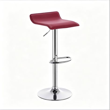 Tabouret de bar pivotant et réglable en hauteur, assise ergonomique en cuir régénéré rouge vin, base métal chromé, CHICFURN (1/5)