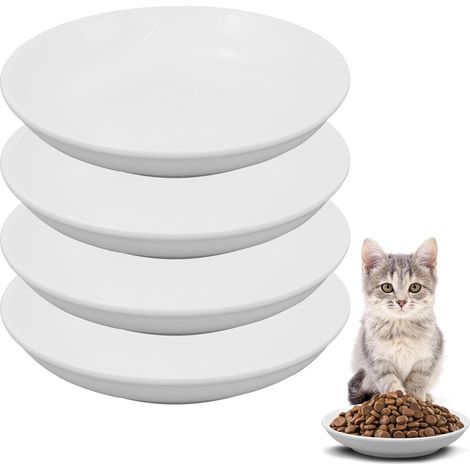 Katzennapf-Set, 4-teilig, Katzennapf-Set, Keramik-Katzennapf, erhöhter Katzennapf, Katzenfutternapf, erhöhter Futternapf, weiß (ohne Muster)