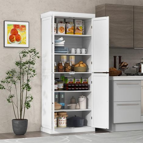 Goplus – Buffet haute vaisselier cuisine 76x40x184,5 cm – 4 portes – 6 étagères réglables – Construction robuste – Armoire de rangement blanche (1/5)