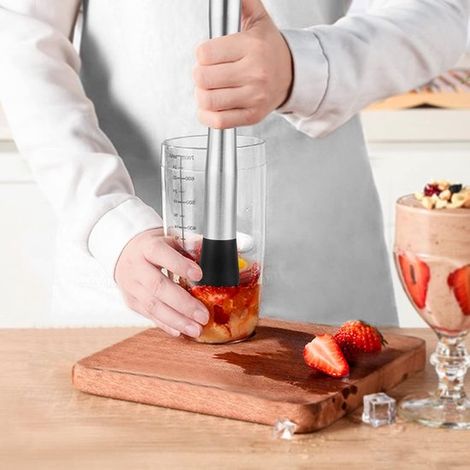 Juego de mortero de acero inoxidable, Utensilios para cócteles, mojitos y bebidas de frutas, Mortero de mango largo y cuchara de bar, 254 cm (1/5)