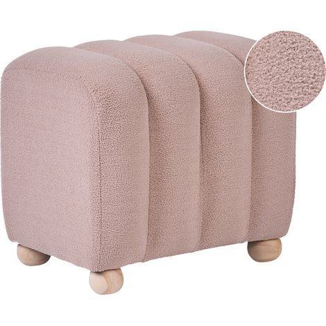 Puf otomana moderno acanalado tapizado de bouclé patas de madera estilo rústico retro beige Idyllwild