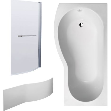 B Shape 1700x900 Left Hand Bath Set – Front Panel, Screen with Towel Rail - Chrome (1/4)
