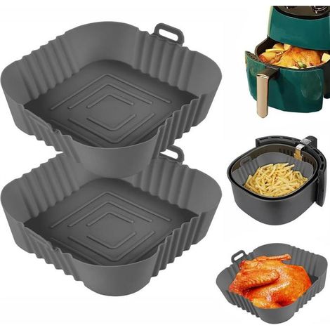 2 Pièces Moule Air Fryer Silicone - 20cm - Accessoire Panier de Cuisson - Réutilisable pour Air Fryer,Four - Gris