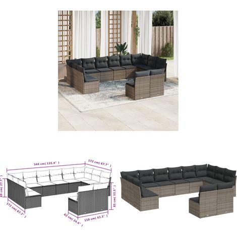 12-tlg. Garten-Sofagarnitur mit Kissen Grau Poly Rattan - Gartensofas - Outdoor Möbel - Lounge Set - Gartenlounge - Rattan Sofa - Home & Living (1/3)