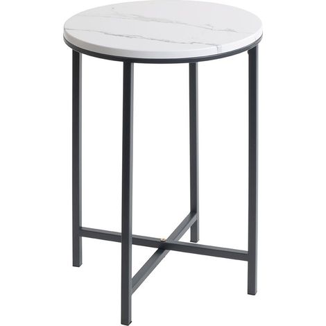 Table d'Appoint Ronde Effet Marbre "Alba" 53cm Noir