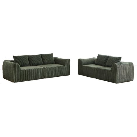 ELVMI Canapé modulaire en Corduroy avec Accoudoirs arrondis et Dossier incurvé, Sans montage, Vert (1/5)