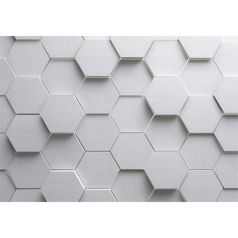 Papier peint mural hexagones 3D gris enfant intissé grand format design intérieur chambre enfant pas cher 150x105 cm (1/5)
