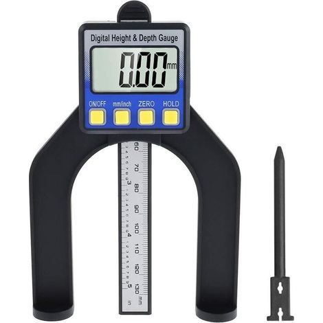 Jauge de profondeur numérique Longziming 80 mm, jauge de hauteur et de profondeur pour menuisier avec tige de profondeur et pieds magnétiques, outil de mesure intelligent pour table de défonceuse manu (1/5)