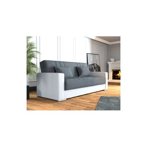 Divano Letto 3 Posti Bianco e Grigio Scuro con Vano Contenitore Braccioli in PVC e Piedini in ABS Padova
