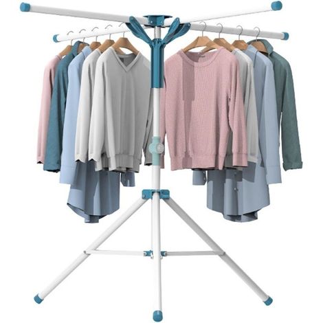Étendoir à linge pliable intérieur extérieur, séchoir avec 4 bras, hauteur réglable 110-180cm, acier allié robuste, capacité 80kg, sans installation (1/4)