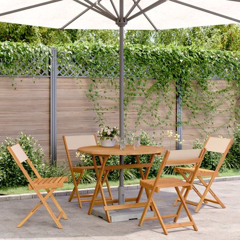 Ensemble à manger de jardin 5 pcs-Salon de jardin-Ensemble repas d'extérieur beige tissu et bois massif 266917 (1/5)