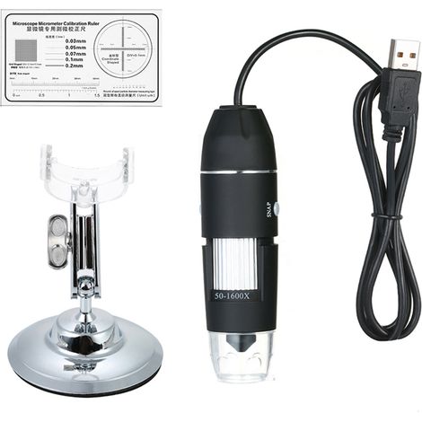 Microscopio digital USB con aumento de 1600x, función OTG, endoscopio, iluminación LED de 8 posiciones, lupa y soporte. (1/5)