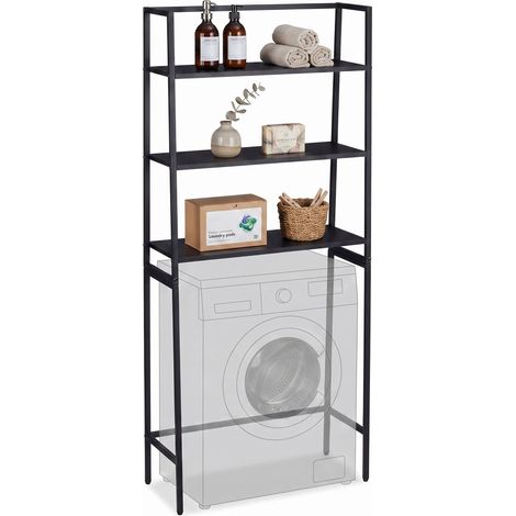 Relaxdays étagère lave-linge, 3 tablettes, sèche-linge & WC, H x L x P : 157 x 65 x 28 cm, noir (1/5)