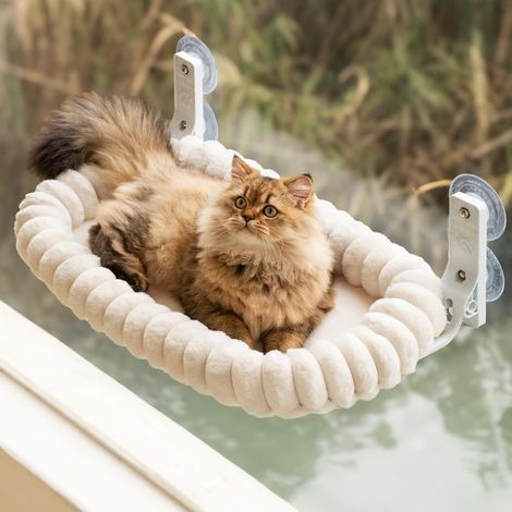 Hamac pliable élégant pour chat – Hamac de fenêtre avec lit réversible et lavable pour fenêtre, supporte jusqu'à 18 kg (Crème, M) (1/5)