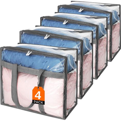Set 4 Sacchetti Trasparenti in PVC 45x38x23 cm con Cerniere e Manici Rinforzati (1/5)
