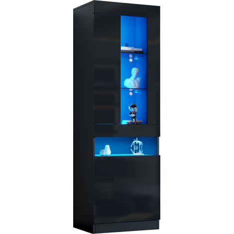 Vitrine LED moderne noire avec grand espace de rangement, 2 colis, 50 x 40 x 180 cm, design pour salon et bureau, meuble de présentation pratique  CHICFURN (1/5)