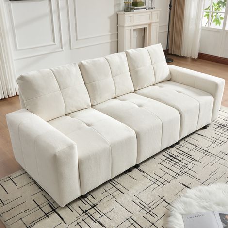 Divano modulare 213x94x84 cm beige bianco in chenille con funzione letto e profondità regolabile (1/5)