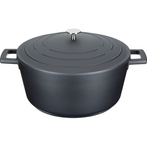 MasterClass Cazuela con Tapa, Grande 5L/28 cm, Aluminio Fundido Ligero, Apta para Horno y Placa de Inducción, Negra