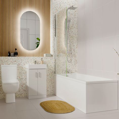 Complete Bathroom Suite 1700mm Modern Screen Bath Vanity Unit Close Coupled Toilet with Shower and Taps (1/5)