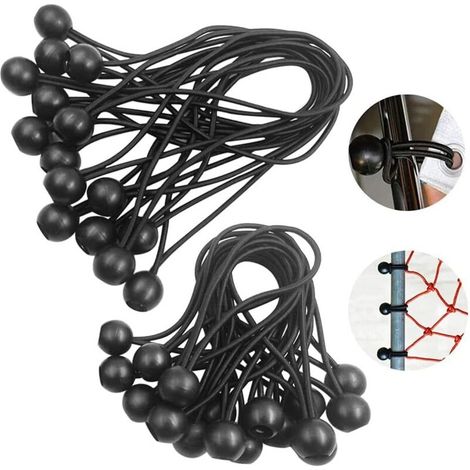 Tendeur de bâche, tendeur à bille, tendeur élastique noir, sangles d'extension de tension élastiques pour tonnelles, bâches, camping, tentes, rideaux (30 pièces noires - 15 cm)