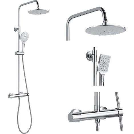 Colonne de Douche avec Mitigeur Chromé sans Thermostat 21 cm Tête de Douche (1/5)