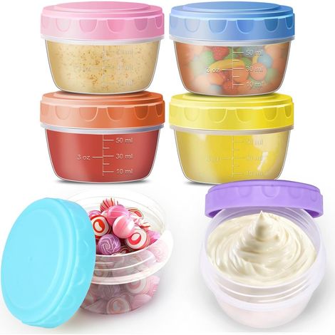 Lot de 6 pots à sauce (60 ml) avec couvercles, pour vinaigrettes, yaourts, conserves, tasses, bols à soupe et autres liquides. Dimensions : 4,5 x 6 cm. (1/5)