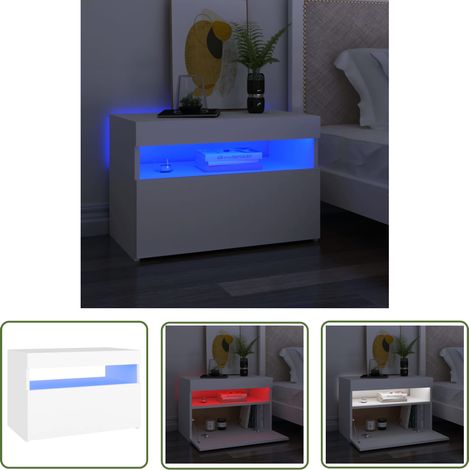 The Living Store Table de chevet avec lumières LED Blanc 60x35x40 cm - Table De Chevet - Meuble De Chambre - Luminaire Led - Lampe De Chevet - Armoire De Chevet (1/5)