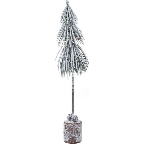 Small Snowy Tree in Wood Log - Plastic - Height 35 cm - Brown