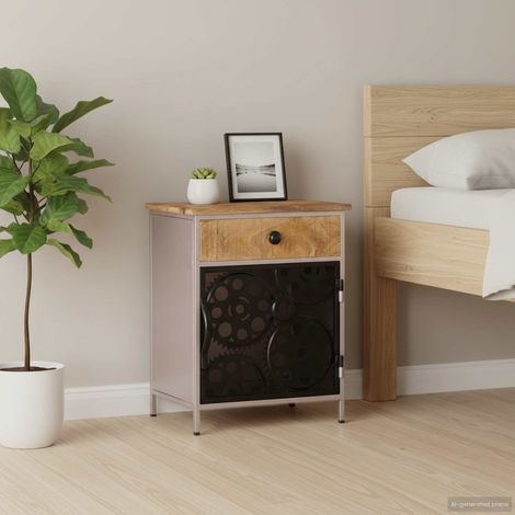 vidaXL Mesita de noche de madera de mango rugosa 40x30x50 cm (1/5)