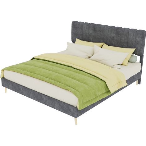 Lit tapissé 160 x 200 cm gris avec tête de lit douce et matelas inclus, style moderne pour chambre, structure bois et métal  CHICFURN (1/5)