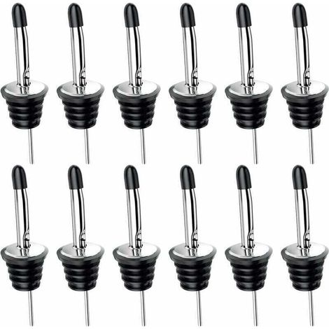 12pcs Verseurs en Acier Inoxydable avec Bouchon en Caoutchouc Verseurs de Bec de Bouteille pour Vin, Liqueur, Boissons, Cocktails, Huile, Vinaigre (1/4)