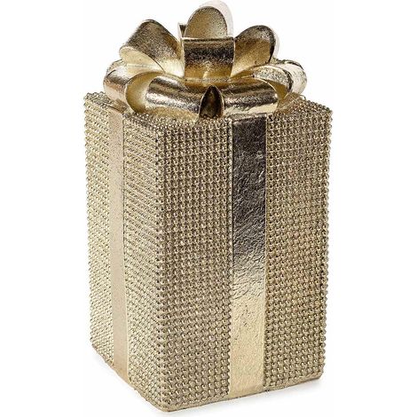 Pacchi regalo di Natale in resina con fiocco effetto oro con glitter, cm 11 x 11 x 20 H