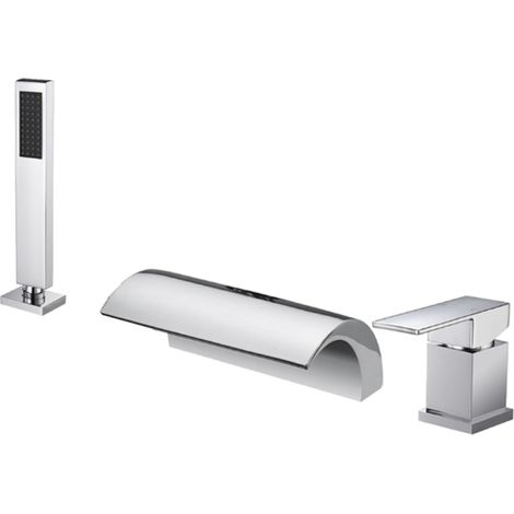 Robinet de baignoire mitigeur 3 trous en laiton – Douchette ergonomique – Cartouche céramique – Finition chrome moderne – Ideko