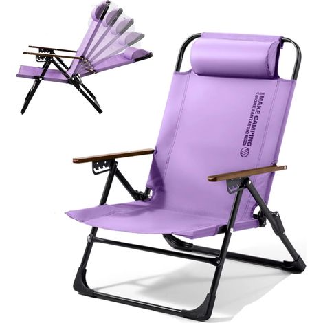 Chaise de camping extérieure, fauteuil inclinable portable, pliable avec oreiller amovible, facile à ranger et à transporter, violette. (1/5)
