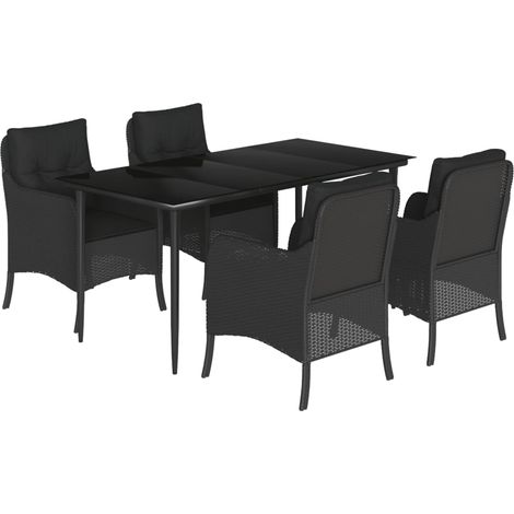 Ensemble à manger de jardin coussins 5pcs  Mobilier de jardin Noir Résine tressée (1/5)