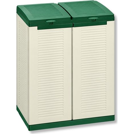 Abri Poubelles 2 Sacs x 110L Armoire Poubelle de Tri Sélectif Déchets 68 x 39 x 88,7 cm Vert/Beige Terry (1/5)