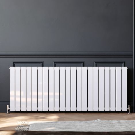 ELEGANT 600x1596mm Horizontal Designer Double Flat Panel Column Radiator White Central Heating with White Thermostatic Radiator Valves (1/5)