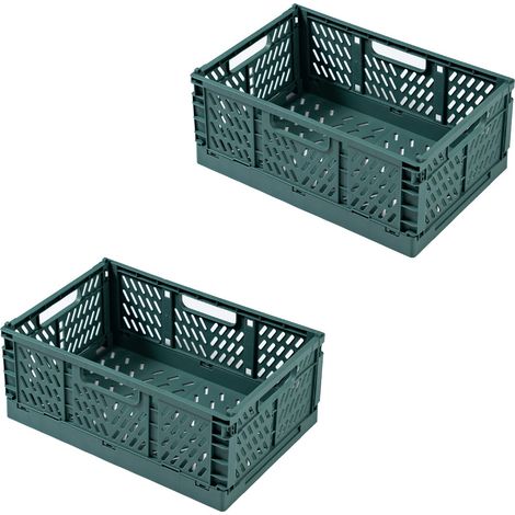Lot de 2 paniers de rangement pliables pour bureau, vert foncé, format compact (1/4)