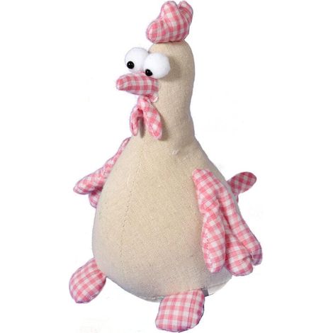 Poule de Pâques en tissu 25 cm - Décoration printanière à carreaux blancs et roses (1/2)