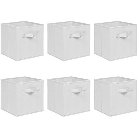 Foldable Storage Boxes,Non-Woven Fabric Storage Box Set,Storage Drawers for Cube Storage Unit,26.5x26.5x28 cm (Off White, Set of 6) (1/5)