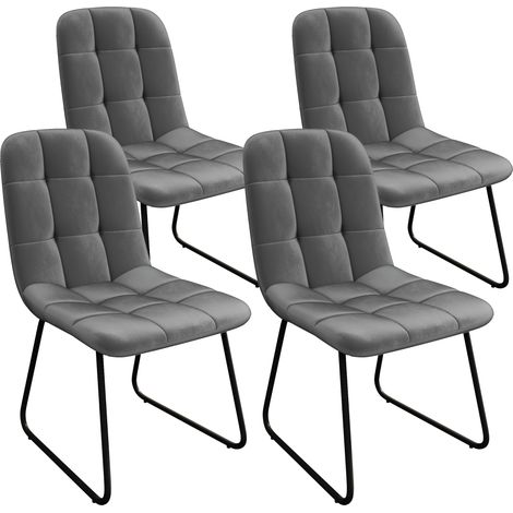 Ensemble de chaises de salle à manger avec coussins en flanelle et pieds en U (4 chaises, gris) (1/5)