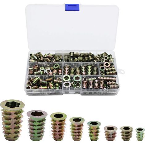230 Pièces Alliage de Zinc Insert Fileté Hexagonale Écrous Inserts Fileté Insert Écrous Filetage Extérieur M4 M5 M6 M8 pour Kit d'outils d'écrou pour Meubles en Bois (1/5)