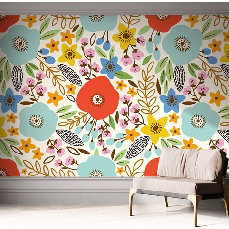 Papier peint adhésif décoratif avec colle pour salon chambre et bureau Installation rapide Motif floral 312x219 cm (1/5)