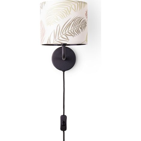Paco Home Tischlampe Schreibtischlampe Wandlampe Stoff Nachttisch E14 Blumen Jungle Deko Wandleuchte - Schwarz, Design 1 (Ø18 cm)
