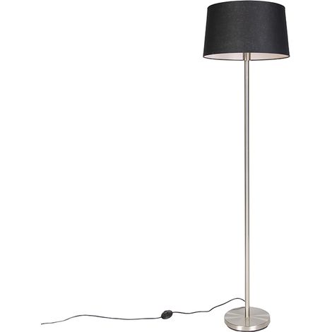 QAZQA Lampada da terra con paralume simplo - Moderno - Tessuto,Acciaio - Nero/Acciaio - Oblungo/Tondo Max. 1 x Watt