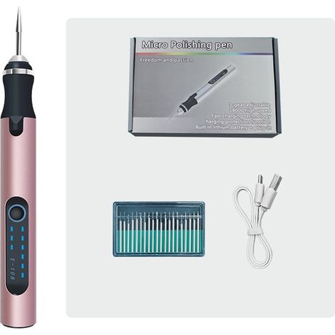 Stylo de gravure électrique sans fil, mini outil de gravure professionnel rechargeable par USB pour bijoux, bois, métal, pierre, plastique, argent. (rose) (1/5)