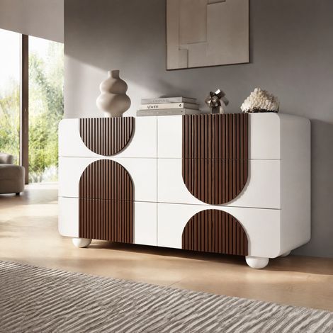 Commode 6 tiroirs 121 x 41 x 71 cm MDF blanc HAVRYA (1/5)