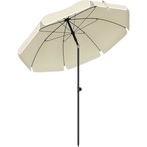Parasol de plage Ø150 cm déperlant et pliable, avec ancrage au sable, inclinaison réglable et sac de transport inclus, couleur beige (1/5)
